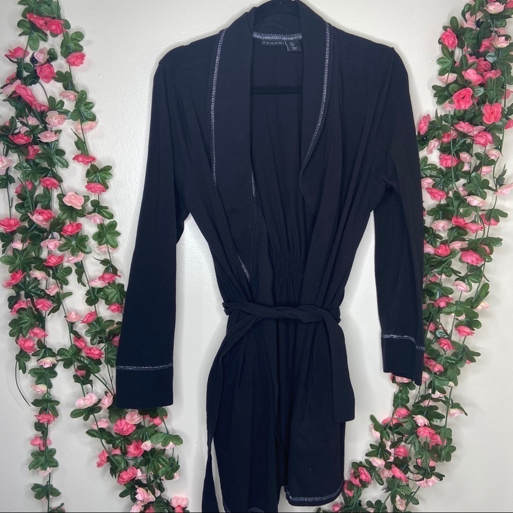 Tahari Black Tie Open Front Cardigan Womens Large